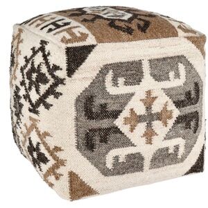 Kilim Pattern Square Pouf - Brown